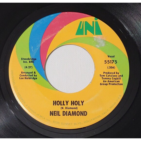 Neil Diamond ‎- Holly Holy / Hurtin' You Don't Come Easy - UNI 45 RPM Vinyl '69 - Picture 1 of 2